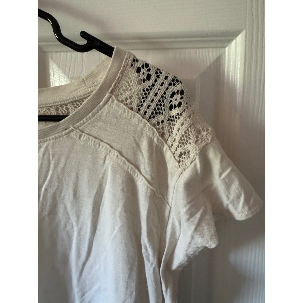 KUHL Top Womens Size Large Cream Crochet Lace Shoulder Organic Cotton Tee - Picture 4 of 6